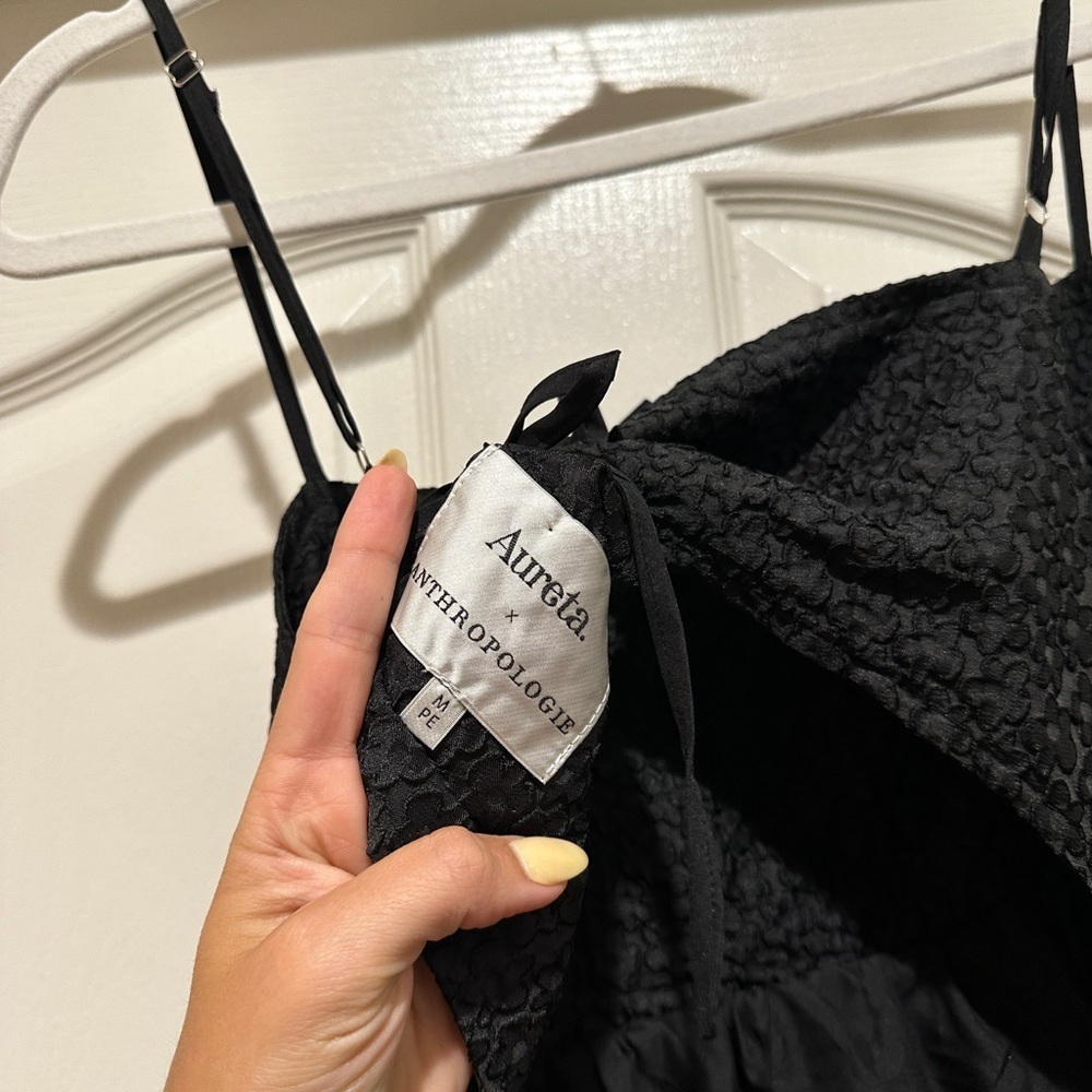 Aureta X Anthropologie Square Neck Buble Hem Black Mini Dress - Picture 7 of 9